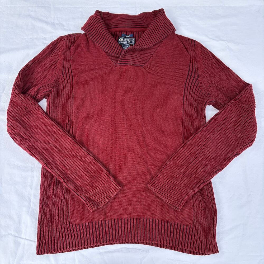 American Rag CIE Men’s XL Burgundy Red Ribbed Shawl Collar Pullover Sweater
